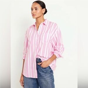 NWT Old Navy The Boyfriend Shirt Pink and White